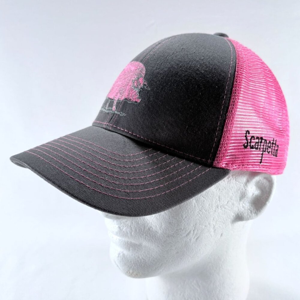 Scarpetta Wine Italy Embroidered Logo Pig Light Pink & Gray Snapback Trucker Hat